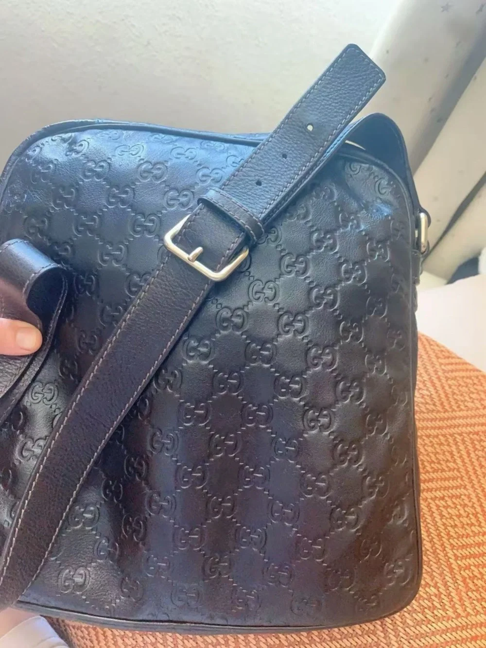 Gucci Micro GG Black-Brown Leather Crossbody Messenger Bag